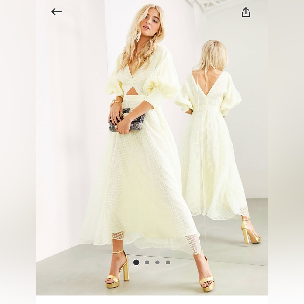 ASOS Light Yellow Mesh Maxi Dress with Puff Sleeves